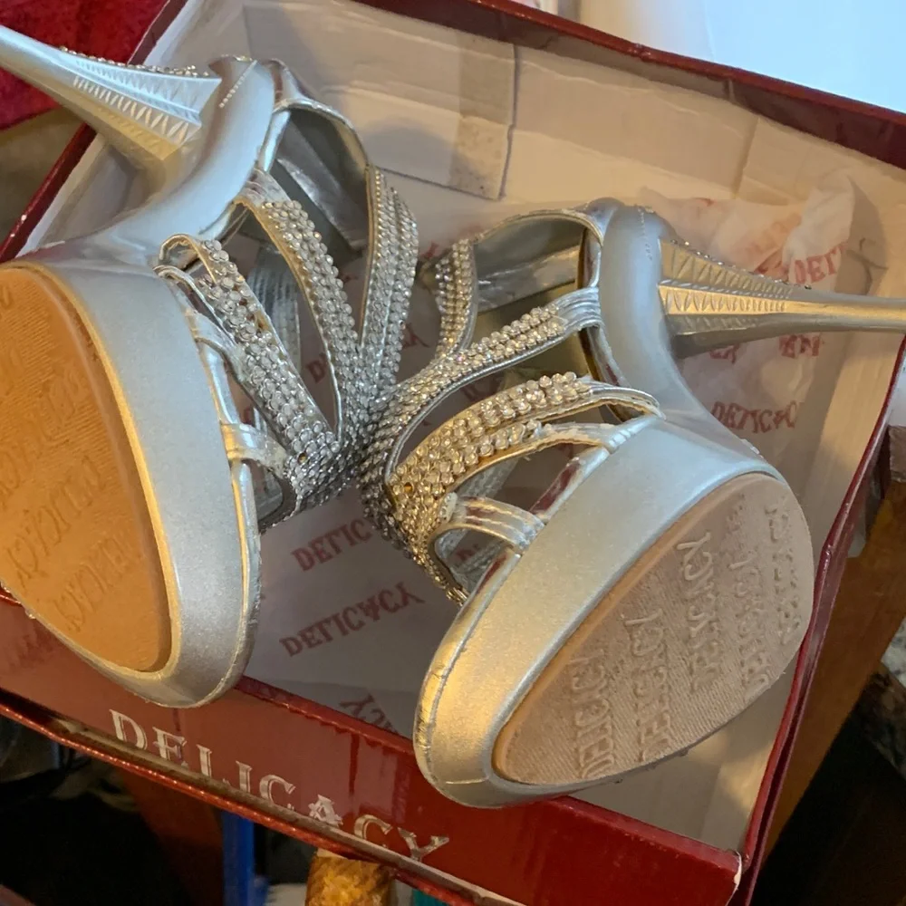 Delicacy Silver Rhinestone Heels - Picture 3 of 10